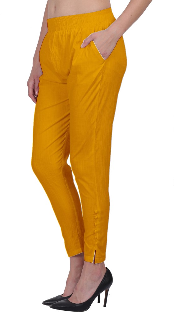 Ladies Mustard Yellow Crop Cigarette Trousers