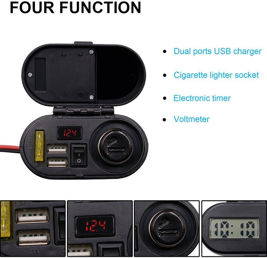 acube mart Motorcycle 12V Cigarette Lighter Dual USB Quick Charger
