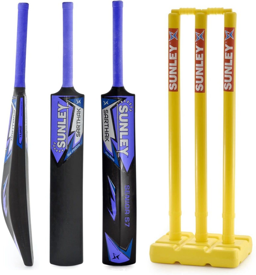 SUNLEY Plastic Cricket Bat (Sky Blue Plastic bat + Yellow Wicket