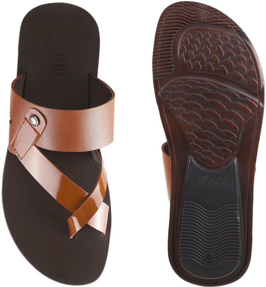 Metro Men Tan Leather Thong Slipper, Chappal