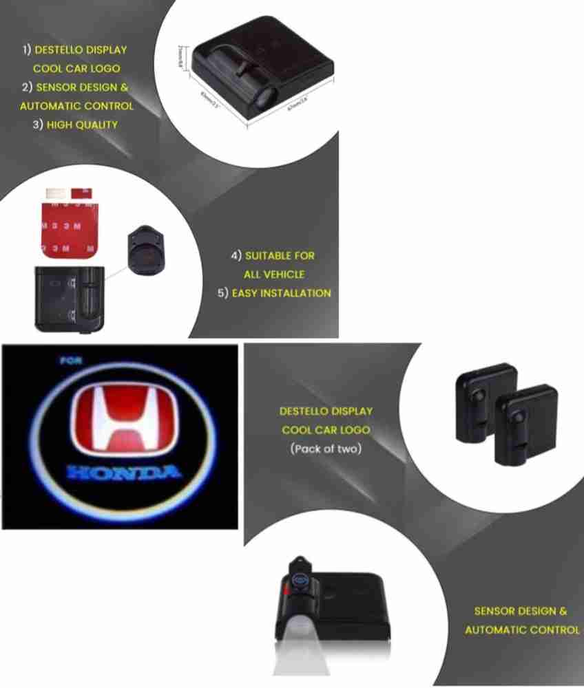 RohanEshop Honda Brand Logo Car Door Projector Light with Sensor Wireless Battery Car Fancy Lights