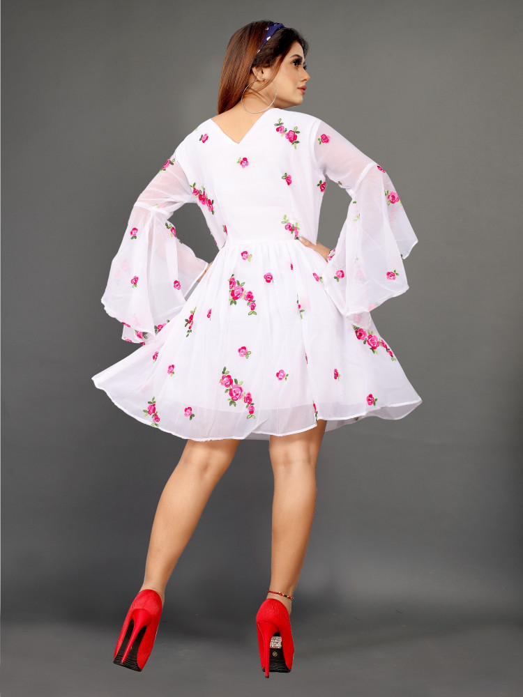 Floral print flared new arrivals sleeve pleated chiffon dress