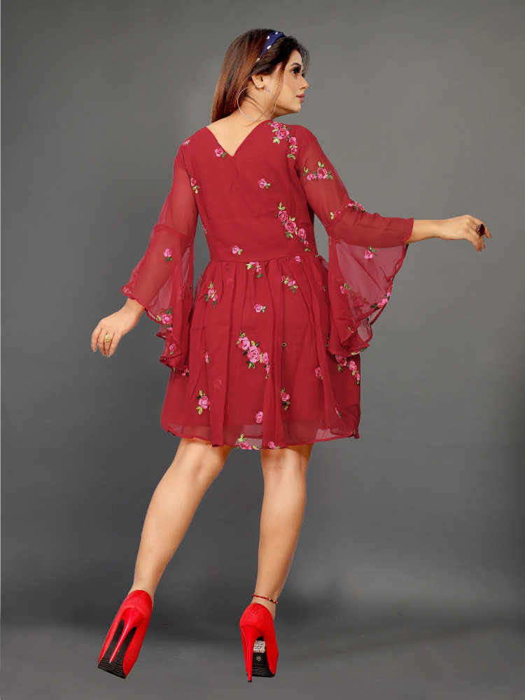 Saree Collection Women Fit and Flare Red Dress Buy Saree