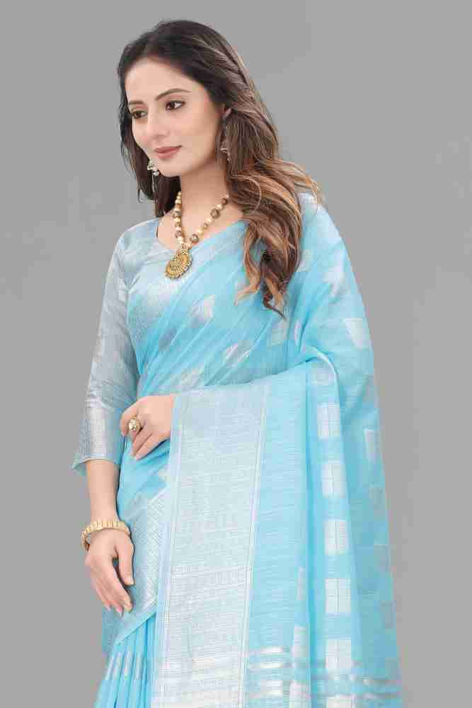 Aura Aaira Lotus Linen Saree (Blue) in Tirupur at best price by Mega Sarees  - Justdial