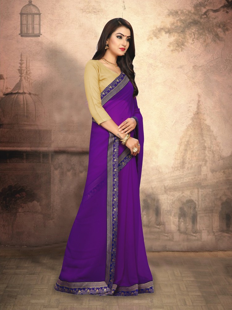 Dark Violet Solid Georgette Saree