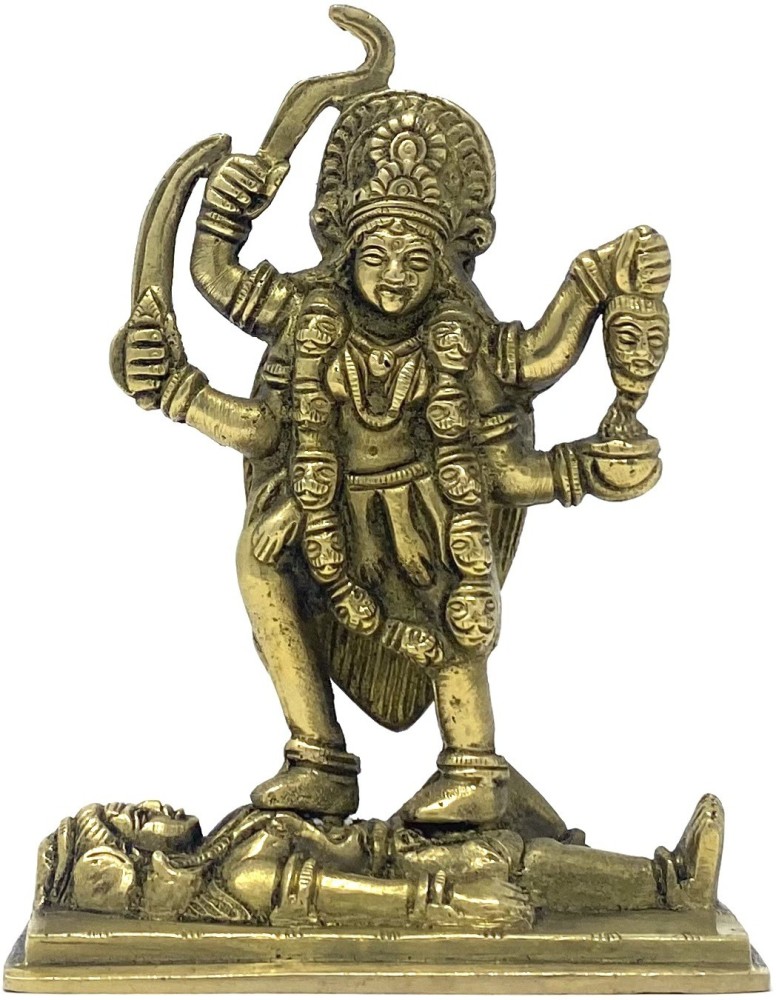 Mahant Ji Pure Brass Maa Kali Idol with Gangajal & Chandan Size 10