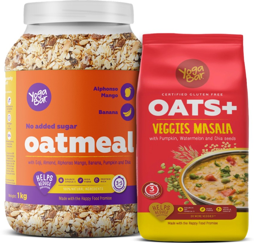 Buy Yogabar Oatmeal 1kg and Veggie Masala Oats 1kg Plastic