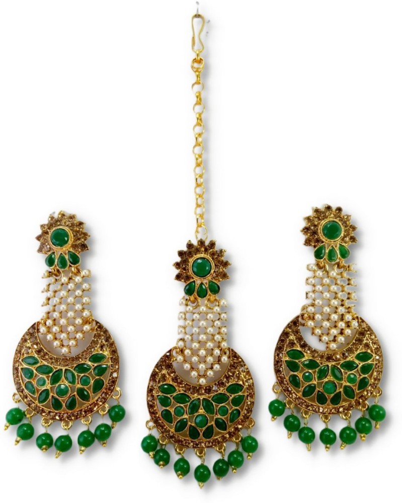 Earrings with sale maang tikka online