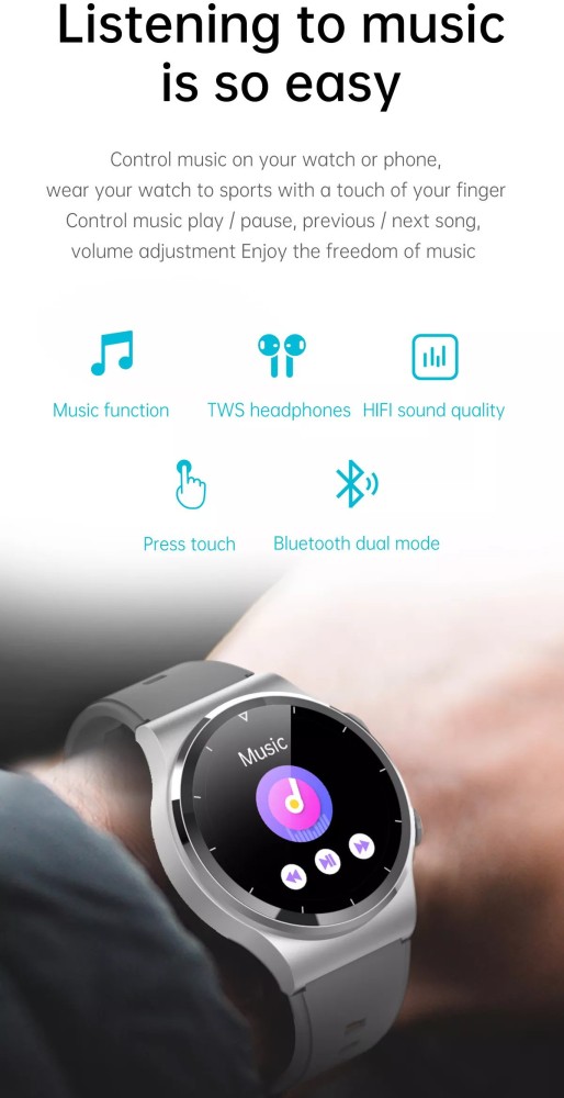 Sports Fitness Smart Watch IP68 waterproof Connect TWS Music Play