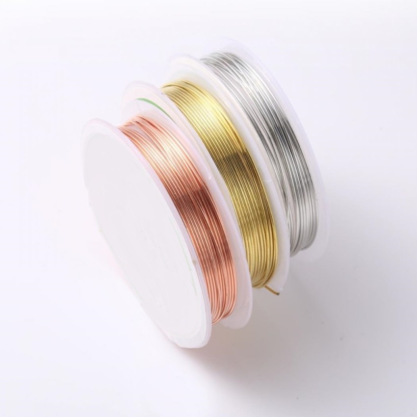 ALEAF 60 Meters - 28 Gauge Copper, Silver and Brass Wire (20 Meters Each)  for Craft, Jewelry Making, Beading Wire and School Project - 60 Meters - 28  Gauge Copper, Silver and