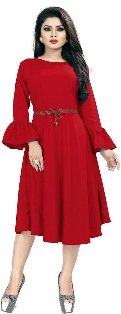 Red short best sale frock design