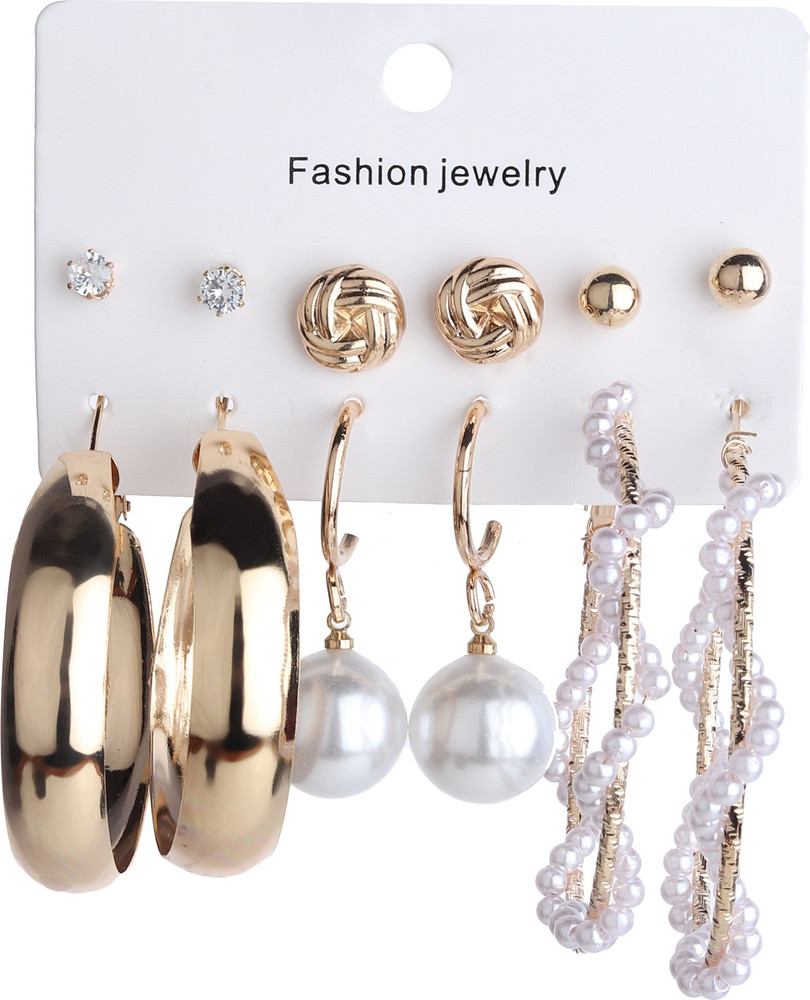 Flipkart Buy Arti creations Party Casual Wear Hoop Stud Earrings Set Pair of 6 Earrings ER 6PK 3311 Alloy Stainless Steel Silver Stone Earring Set Online at Best Prices in India