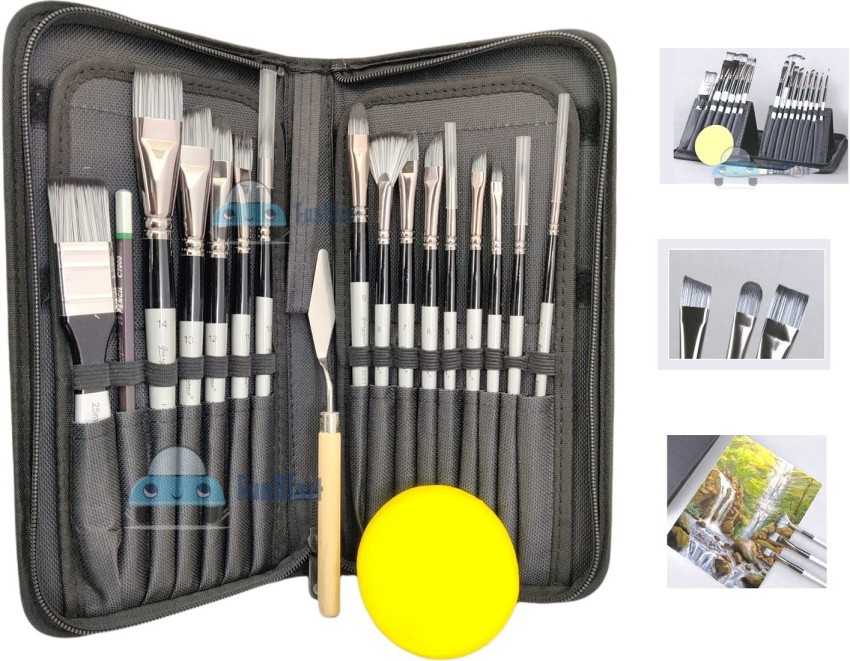 15pc Artist Paint Brush Set, all Purpose Oil, Watercolor, and