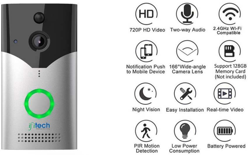 IFITech Rechargeable Smart Life Wireless Video Doorbell Silver