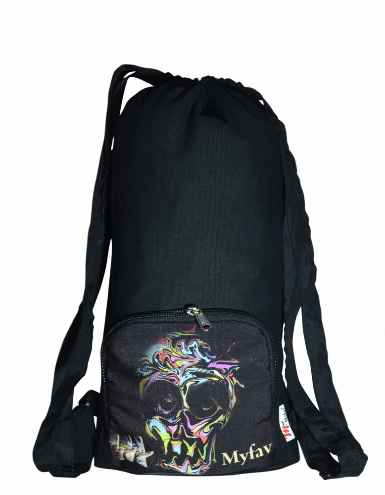 MY FAV Black Printed Cotton Canvas Tution Backpack Exam Bag For