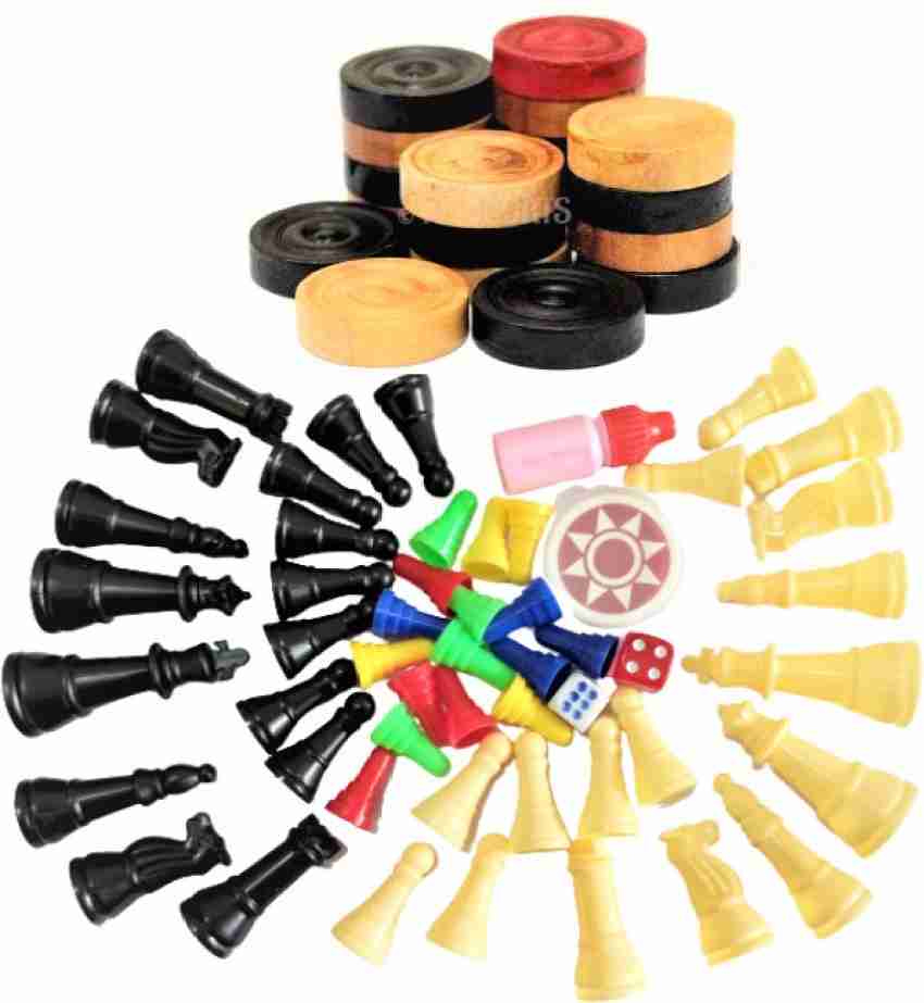 Buy GKC Ludo Goti with Dice Shaker and Arcyclic Carrom Coin with striger  and Carrom Powder,Black, red,white,green.yellow,blue Online at Low Prices  in India 