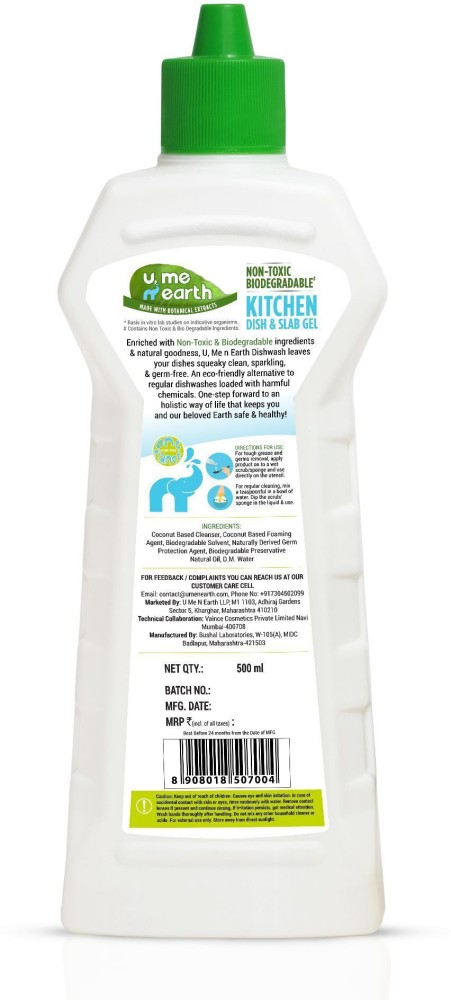 U, Me n Earth Non-Toxic & Biodegradable Kitchen Dish & Slab Gel 500 ml – U  Me N Earth