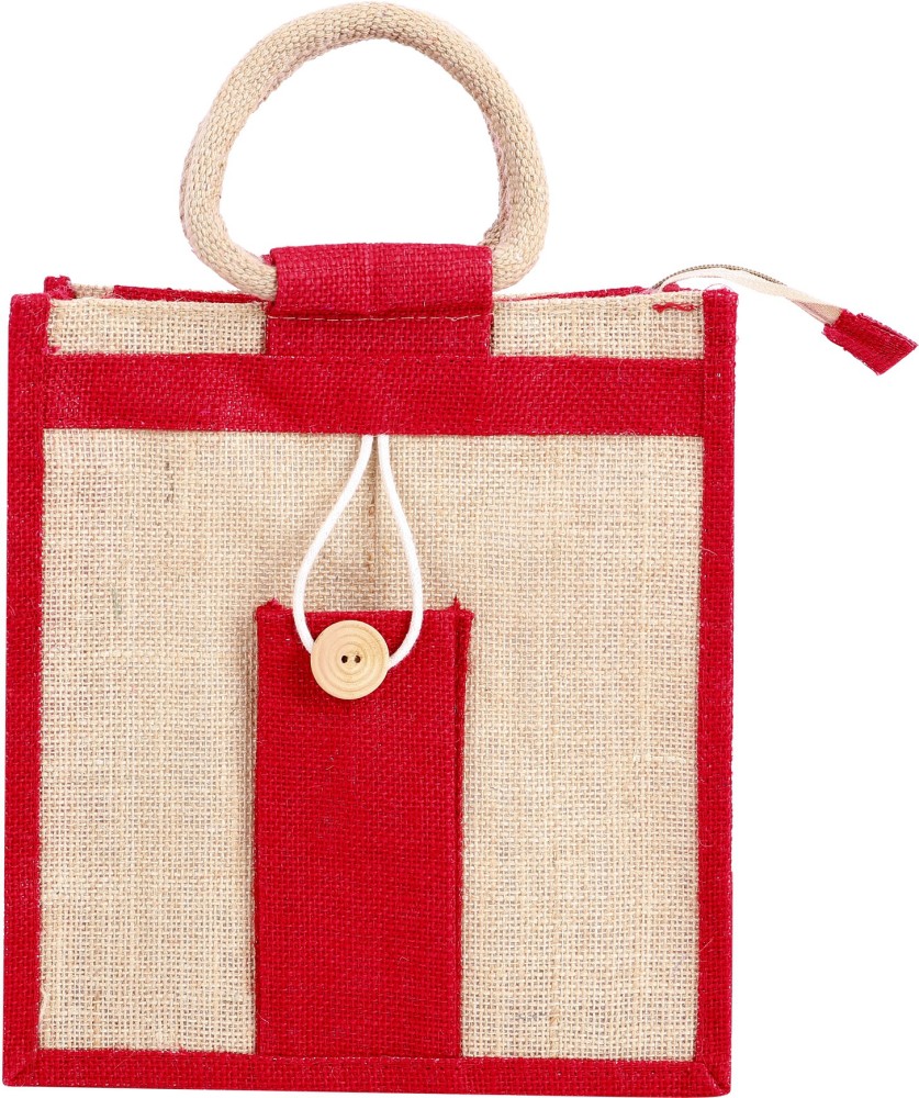 SB Printed Eco friendly Flower Print Jute Bag Red SB201R