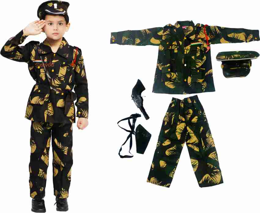 sarvda Army Dress For Kids, Set of 8 ( Pant+Shirt+Cap+Gun+Cover+Belt+Whistle+Rope  ) Kids Costume Wear Price in India - Buy sarvda Army Dress For Kids