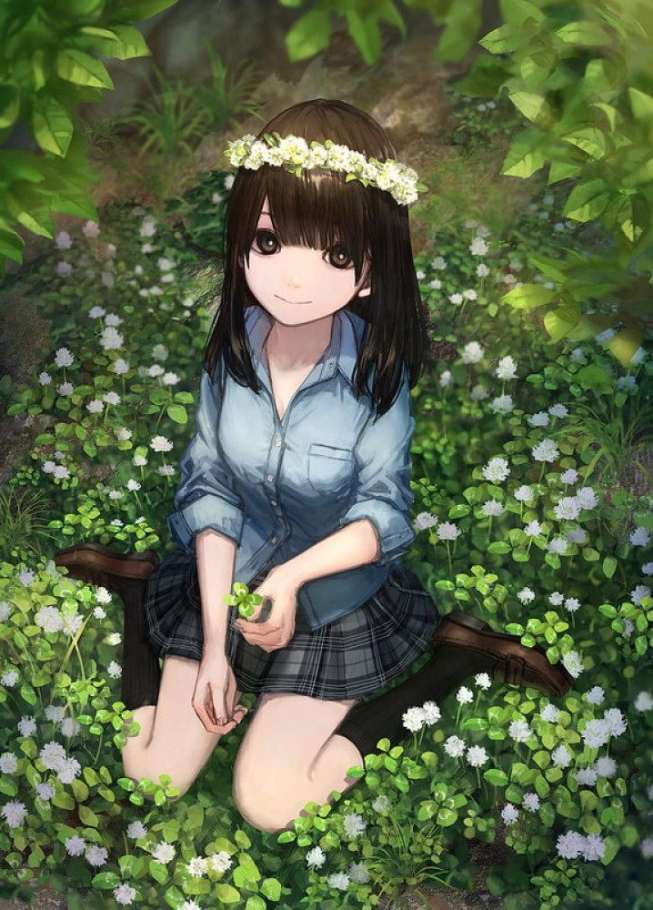 Anime girl art flowers green butterflies HD phone wallpaper  Pxfuel