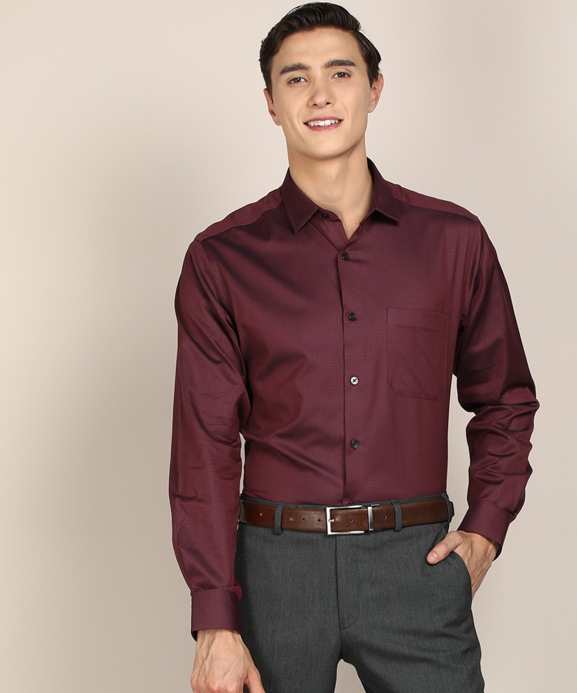 Louis Philippe Men s Self Design Formal Maroon Shirt Best Price in