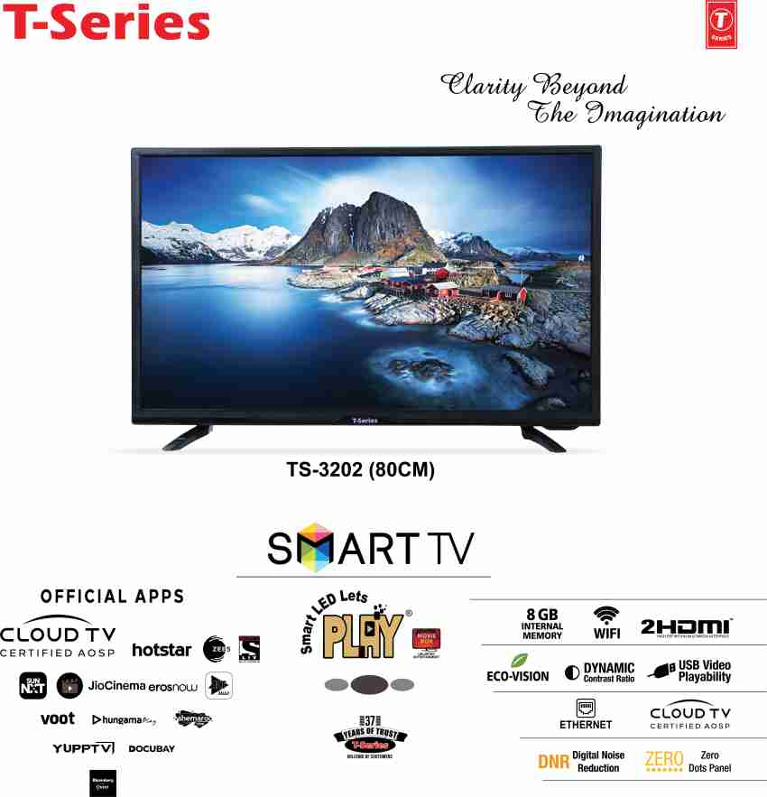 T-Series 80 cm (32 inch) HD Ready LED Smart Android TV (32TWO 300H) WebOS,  Black : : Electronics