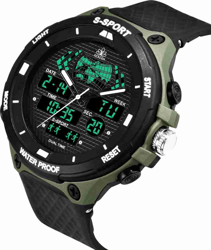 Reborn 9084 ANALOG DIGITAL GREEN Men Sports Watches Alarm Chrono