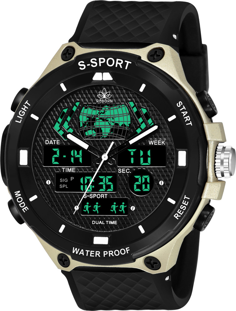 Reborn 9084 ANALOG DIGITAL SILVER Men Sports Watches Alarm Chrono Waterproof Shockproof Outdoor Sports Analog Digital Watch For Men
