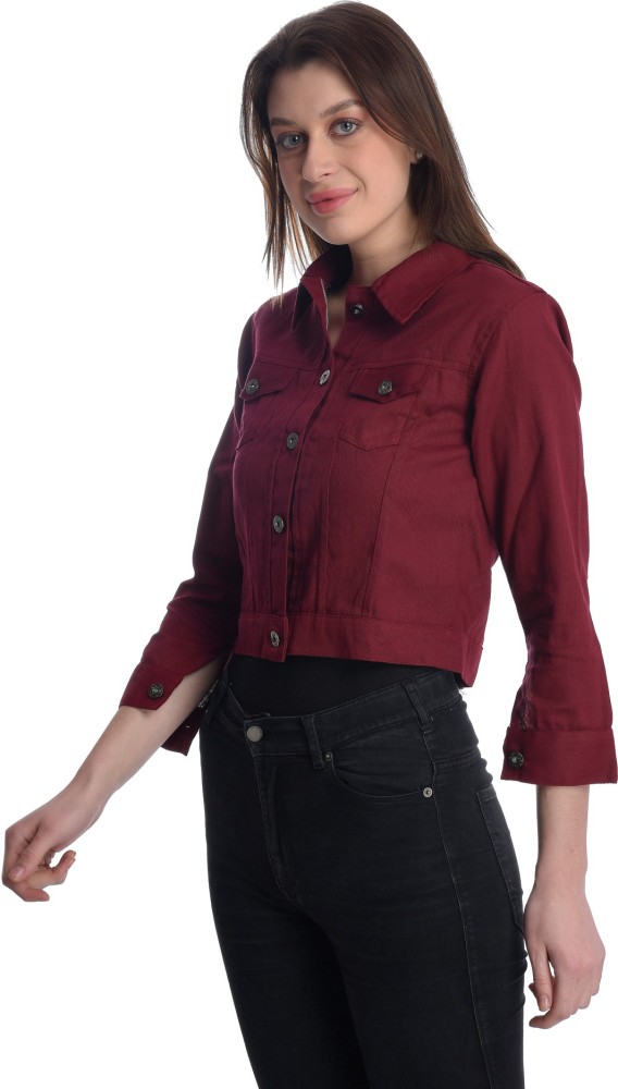 Denim on sale maroon jacket