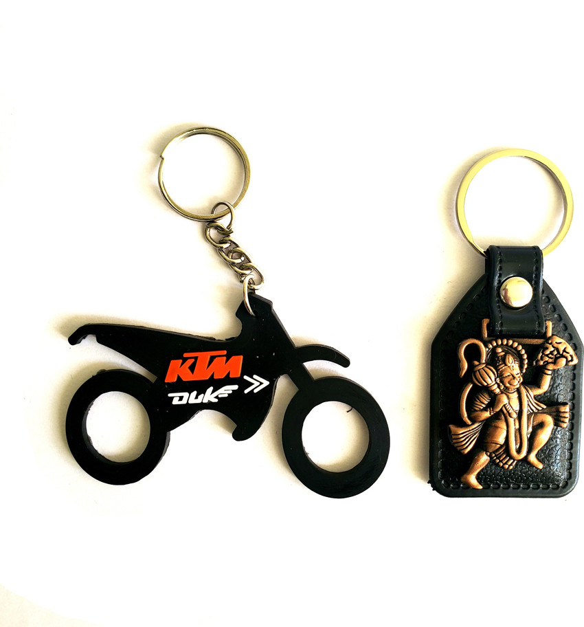 ShopTalk Ktm Duke Bike with Metal Hanuman On Leather Key Chain