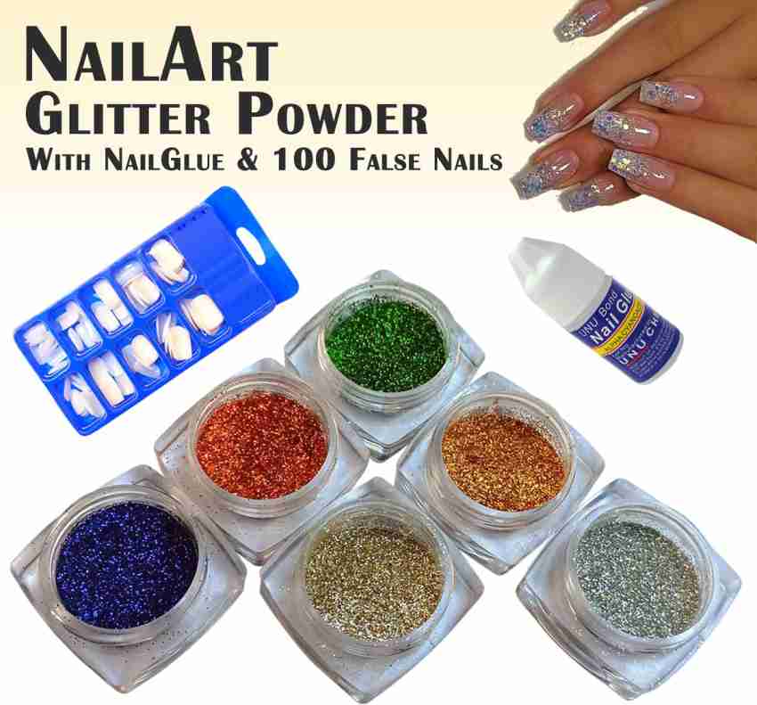 GULELAYAR 6 Color Nail Glitter Powder Black White Nail Dust
