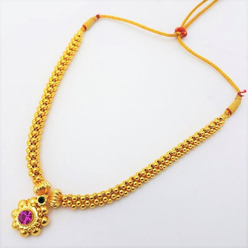 ANORI Traditional Wedding Maharashtrian Kolhapuri 1 gram gold Thushi Necklace Set Pearl Cubic Zirconia Crystal Ruby Gold plated Plated Brass Metal Copper Choker Price in India Buy ANORI Traditional We...