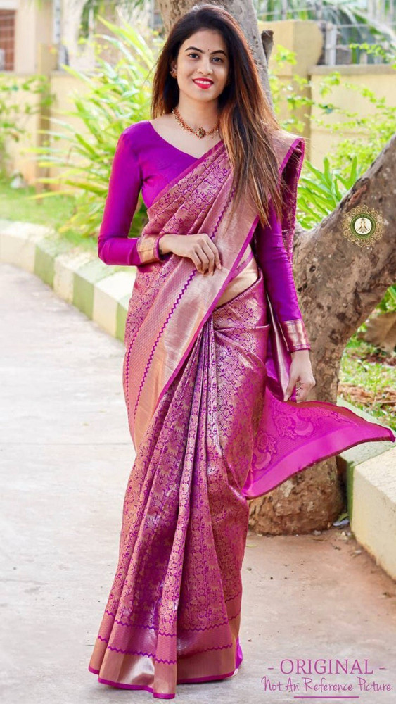 Buy AVANTIKA FASHION Woven, Solid, Embellished, Self Design Kanjivaram Pure  Silk, Art Silk Purple Sarees Online @ Best Price In India | Flipkart.com