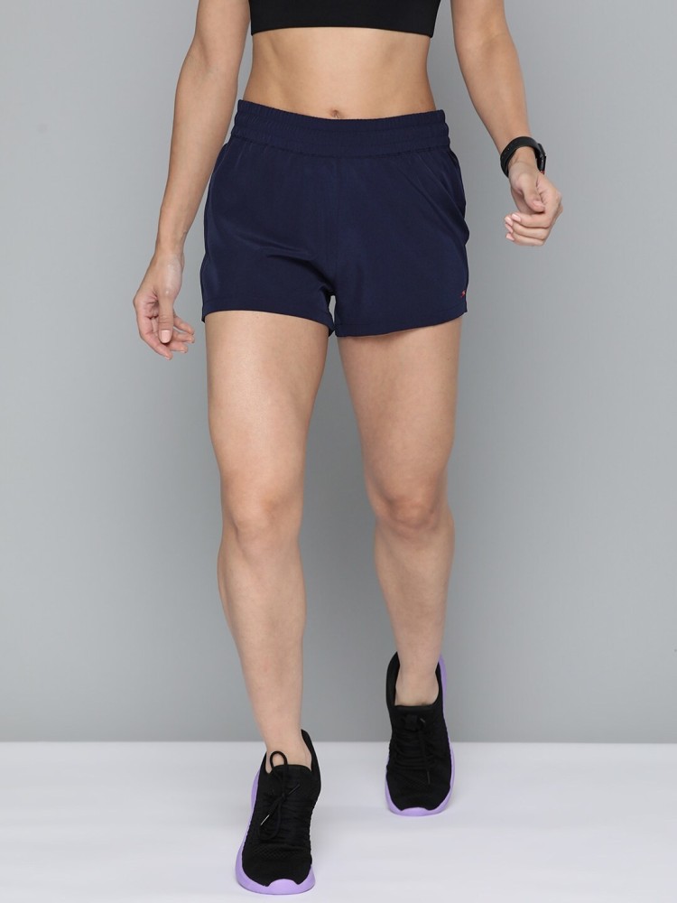 Clovia Elegant Blue Polyester Solid Sports Shorts For Women And