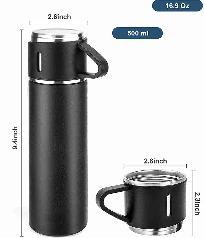 PuthaK Stainless Steel Vacuum Flask with 3 Cups 500ml 500 ml