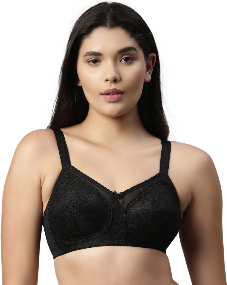 Buy ENAMOR Black Full Support Lace Bra - High Coverage Non-Padded