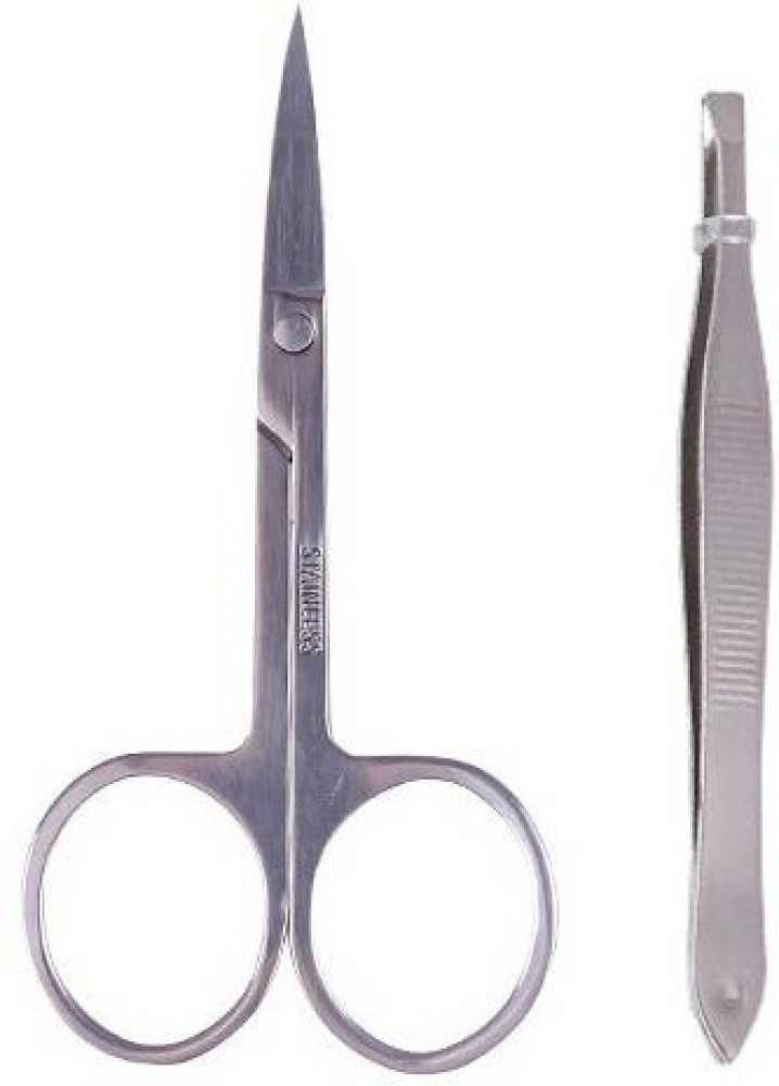 Nyamah Sales Eyebrow Threading Cotton Threads and Stainless Steel Scissor and Tweezers for Hair and Eyebrows Personal Care Tools Set (3 Pcs)