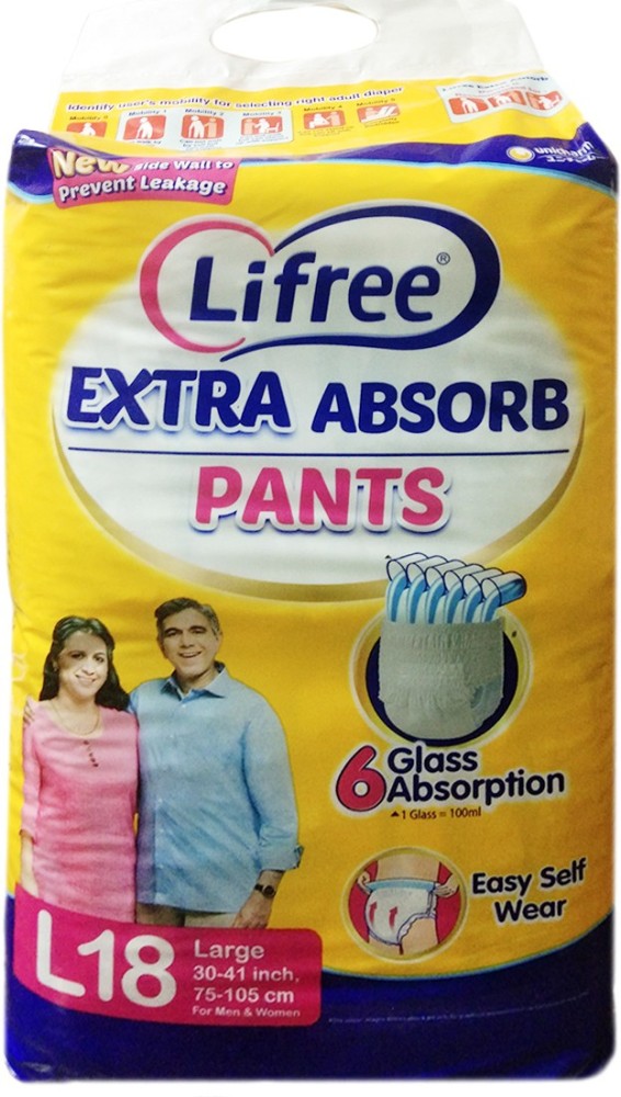 LIFREE EXTRA ABSORB ADULT PANT TYPE DIAPERS SIZE LARGE 18 PCS PACK Adult  Diapers  L  Buy 18 LIFREE Adult Diapers  Flipkartcom