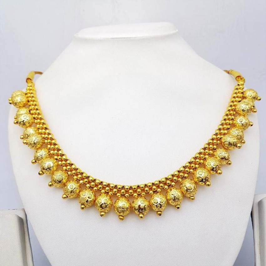 ANORI Traditional Wedding Maharashtrian Kolhapuri 1 gram gold Thushi Necklace Set Pearl Cubic Zirconia Crystal Ruby Gold plated Plated Brass Metal Copper Choker Price in India Buy ANORI Traditional We...