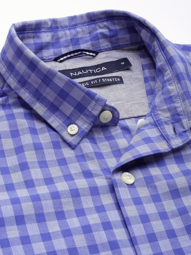 NAUTICA Men Checkered Casual Blue Shirt - Buy NAUTICA Men