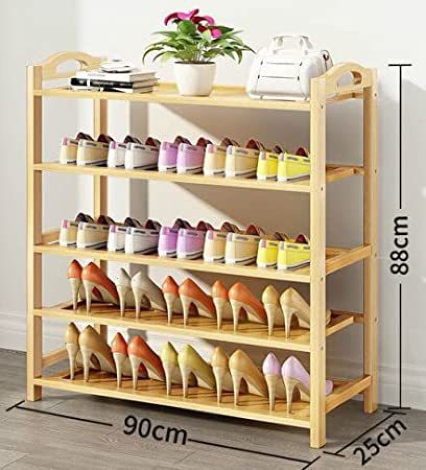 Glossy Handcrafted Bamboo Shoe Rack Stand Shelf For OutdoorIndoor Use 4  Shelves Floor Mount