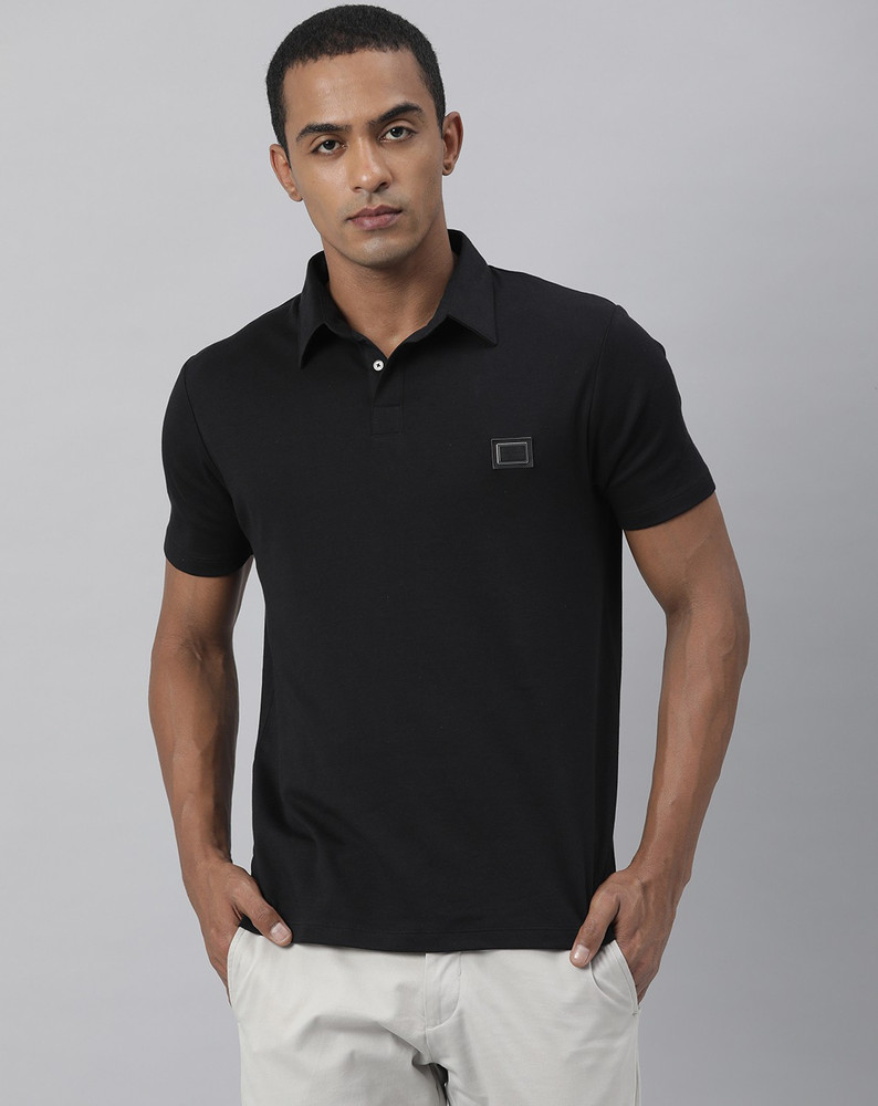 Black t shirt with collar for men clearance