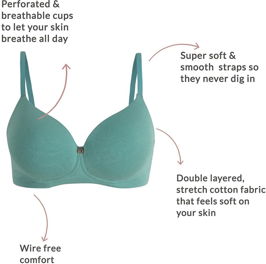 NYKD Wireless Everyday Cotton Bra for Women Daily Use - Wire-Free Shaping  Bra, Padded, 3/4th Coverage - Bra, NYB094, Carrot, 36C, 1N