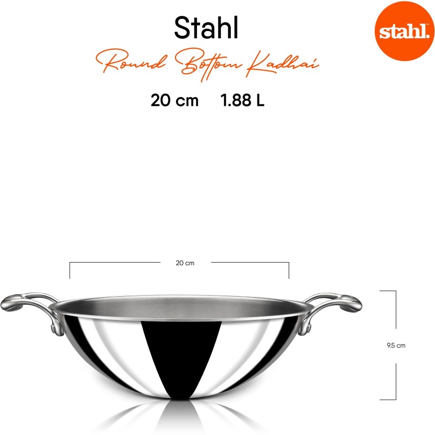 Stahl Triply Stainless Steel Kadai with Lid