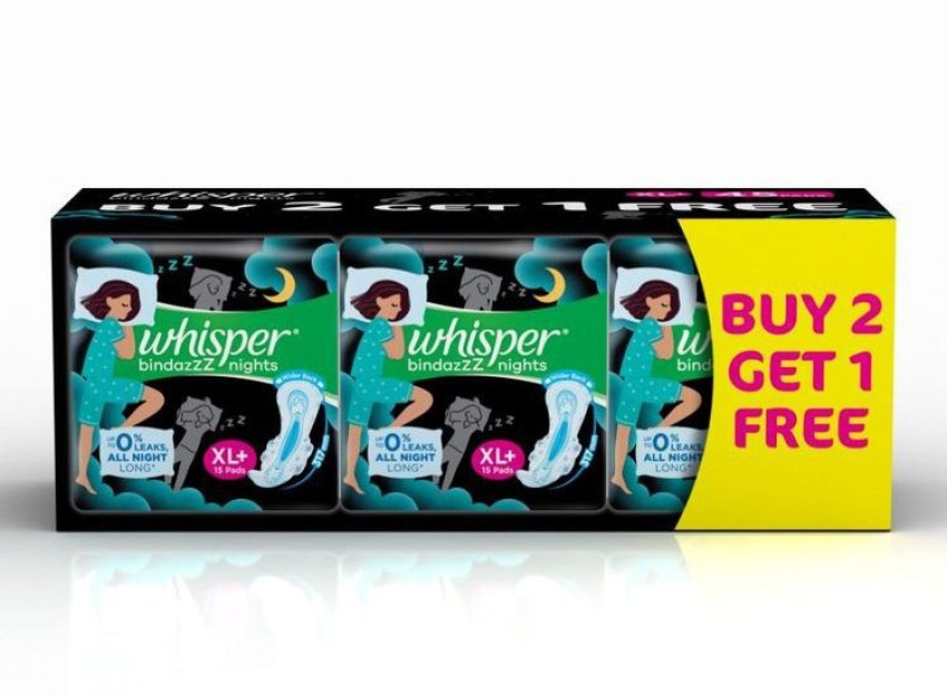 Whisper Bindazzz Nights XL+ Sanitary Pad 15*3 (45 Pads) Sanitary