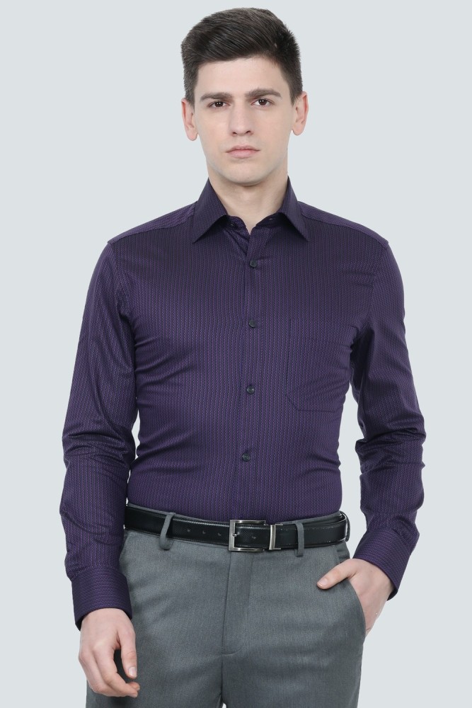 Buy Louis Philippe Men White & Purple Wrinkle Free Striped Formal