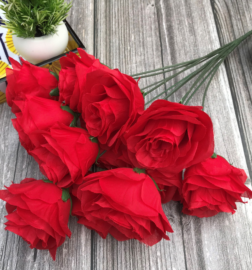 DULI Artificial Flower Home Decoration 12 Red Rose Flower Bunch