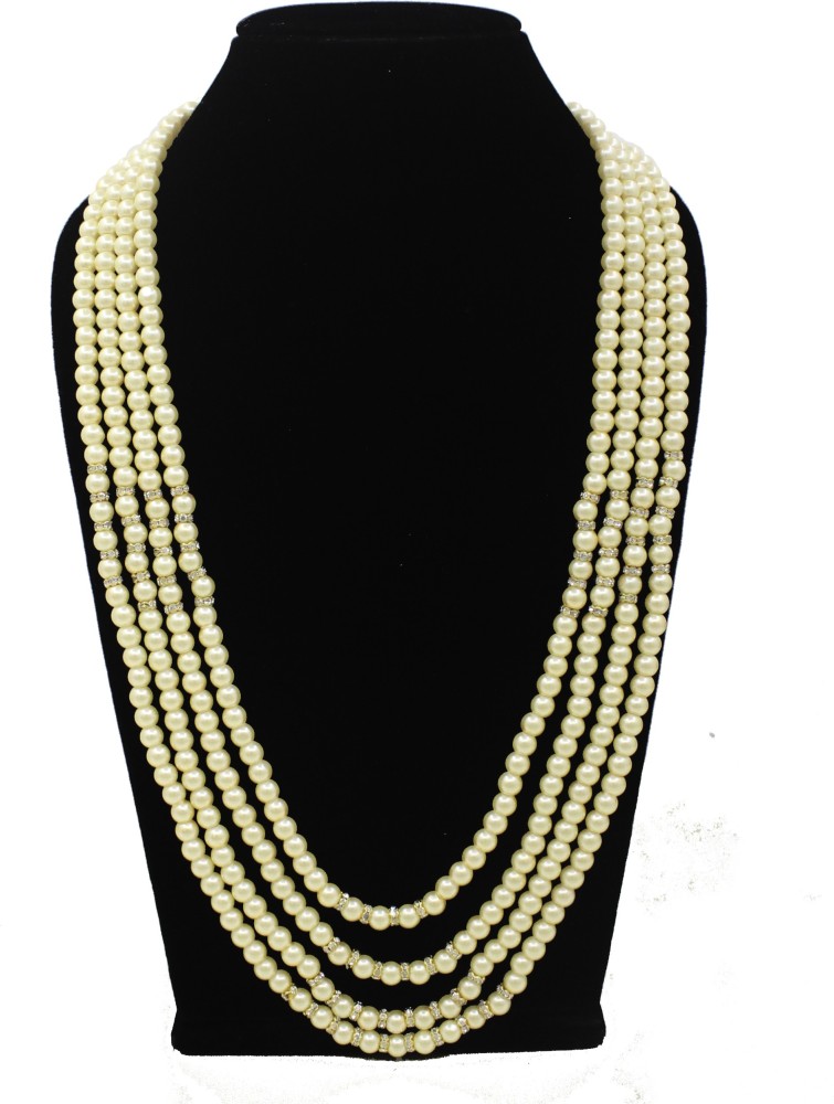 gold plated pearl and stone work brass combo necklace set