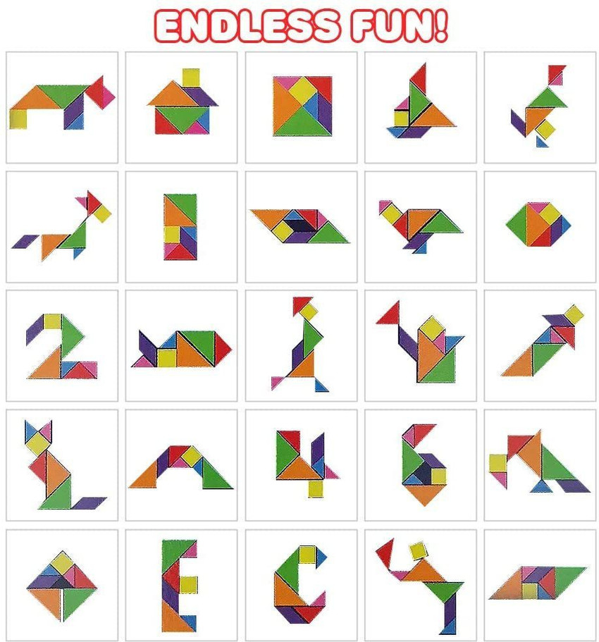 First Generation Wooden Tangram Puzzles for Kids Set of 2
