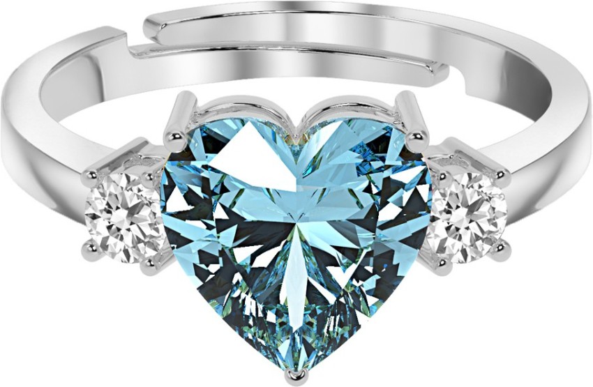 CLARA Sky Blue Heart Adjustable Ring Sterling Silver Cubic